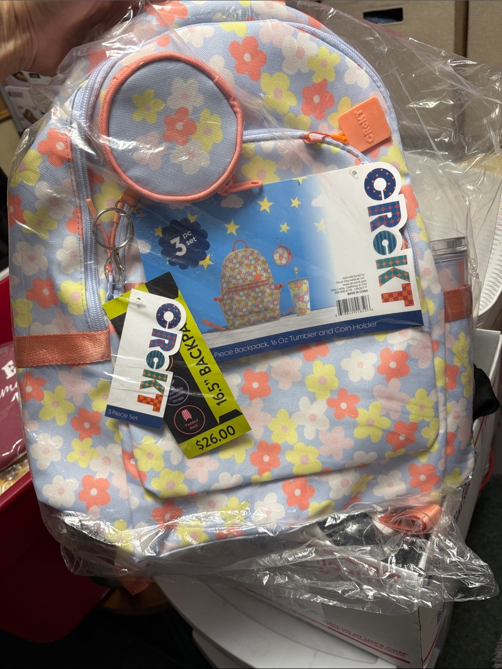 Orykit Kids Floral Backpack Set in Peach and Yellow